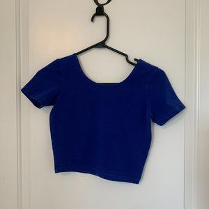American Apparel (Original) Cotton Spandex Jersey Crop T-Shirt - Blue, Size Medi